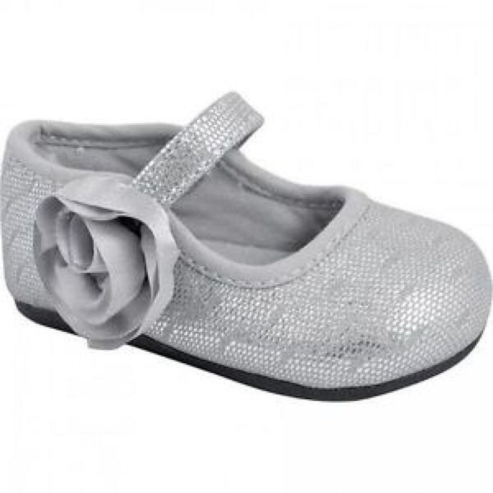 7  8 NEW Baby Deer Silver Toddle‎ Little Girls Shoes Mary Janes w/Rosettes
